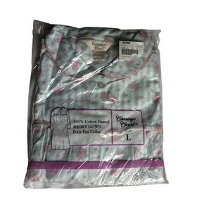 Vintage 80s/ 90s flannel floral striped short night gown with Peter Pan collar